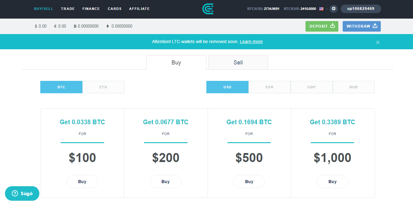 Cex.io dashboard