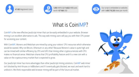 A CoinIMP Javascript monero bányász az internetes hirdetések ellen