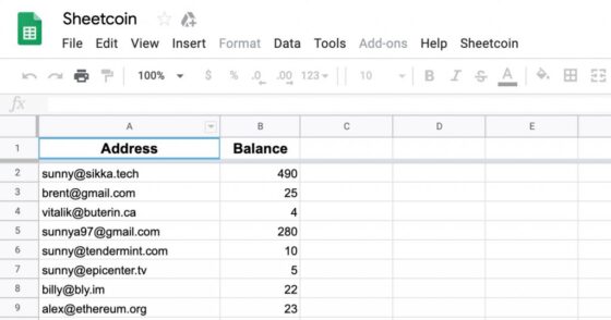 Hackathon nyertese Ethereum pénztárcát kínál a Google Sheets-en