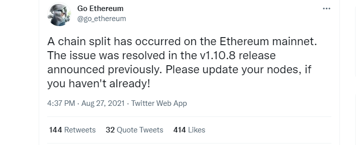 Ethereum split